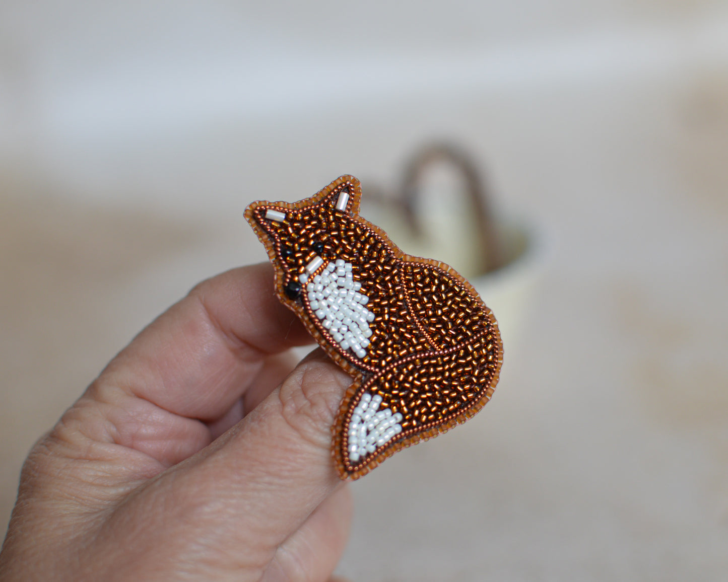 Beaded Fox Brooch