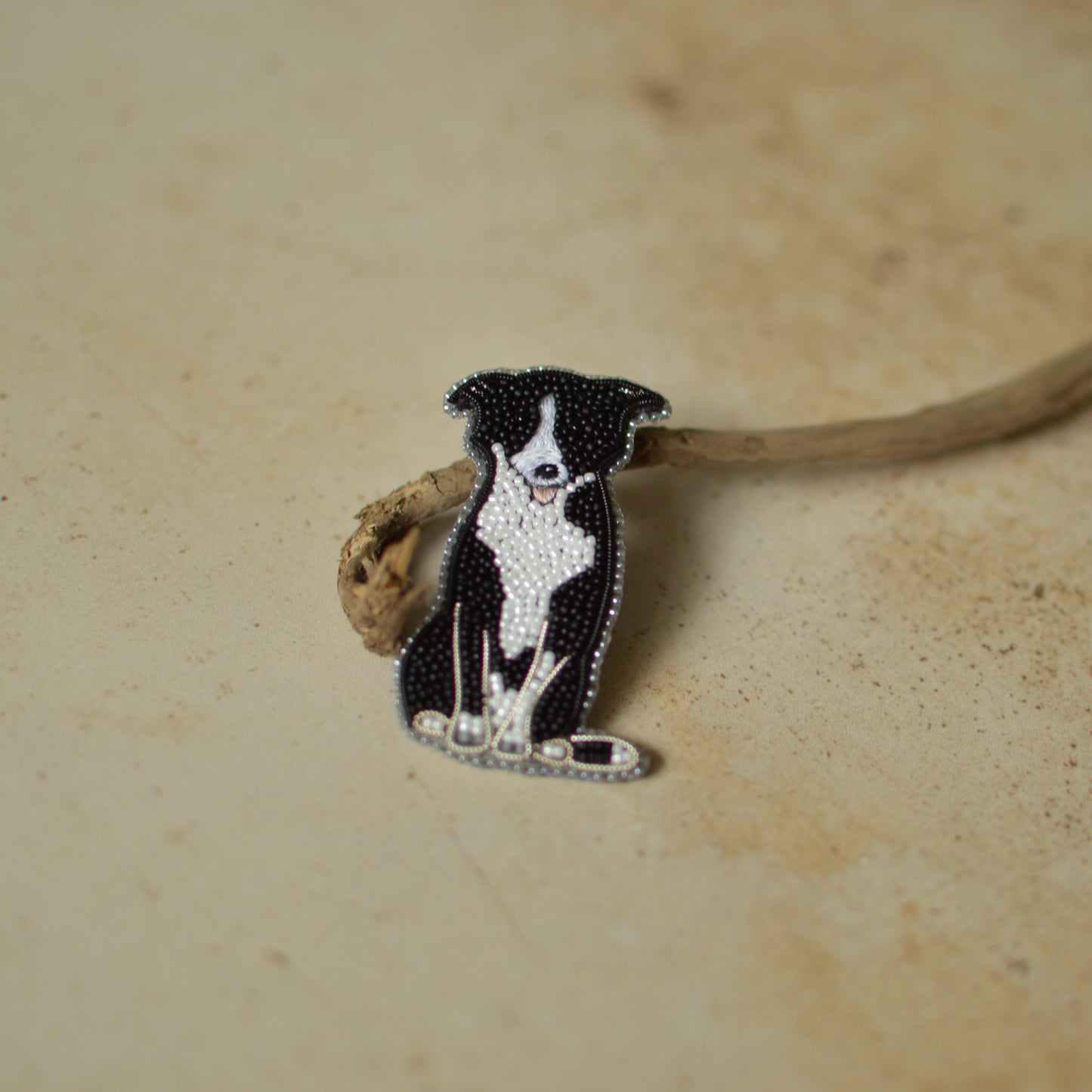 Border Collie Bead Embroidery Brooch