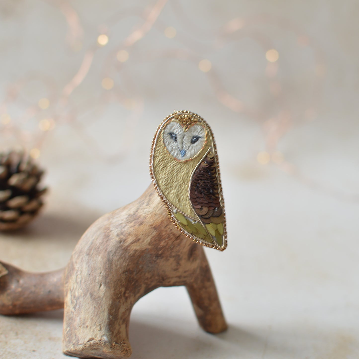 Barn Owl Goldwork Embroidery Brooch