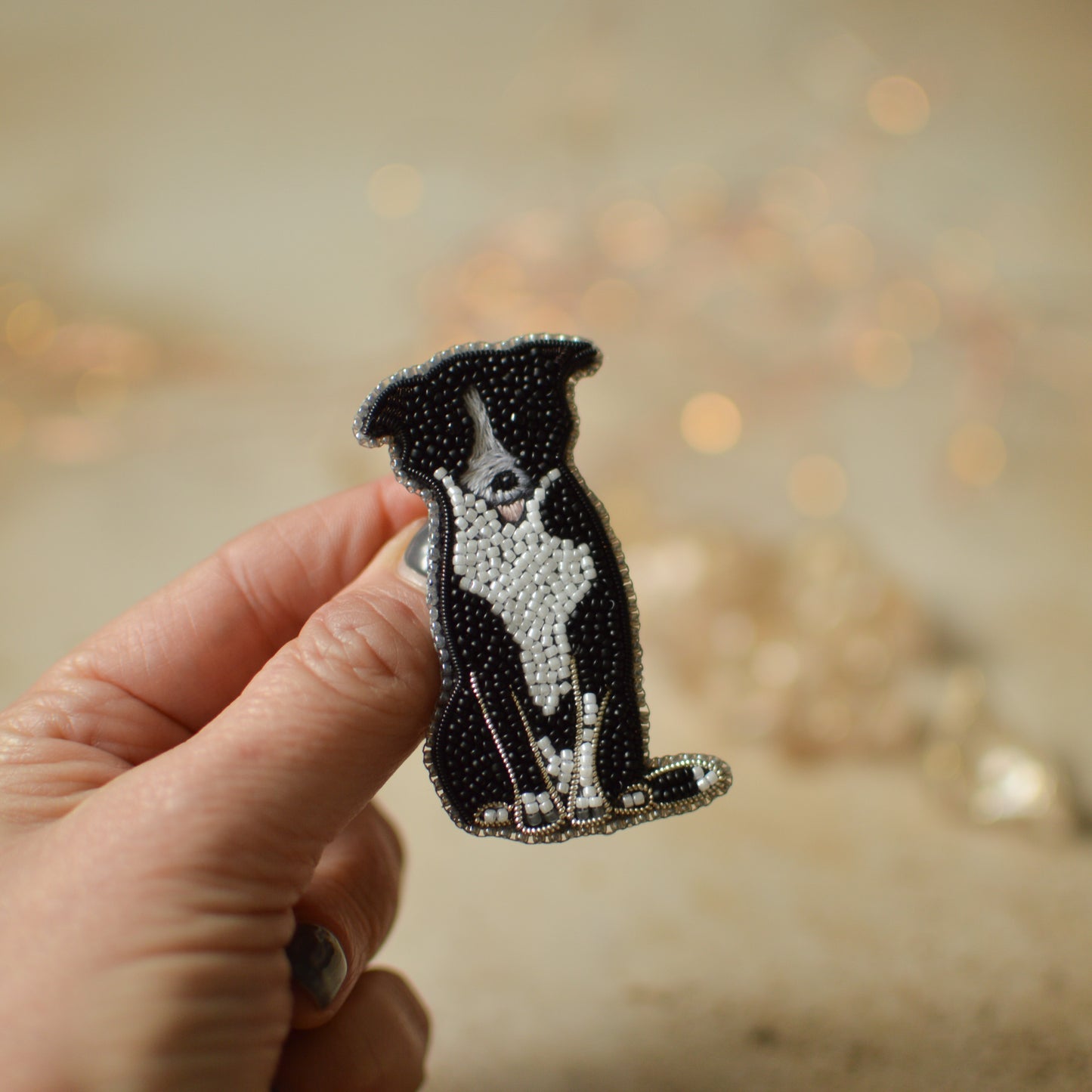 Border Collie Bead Embroidery Brooch