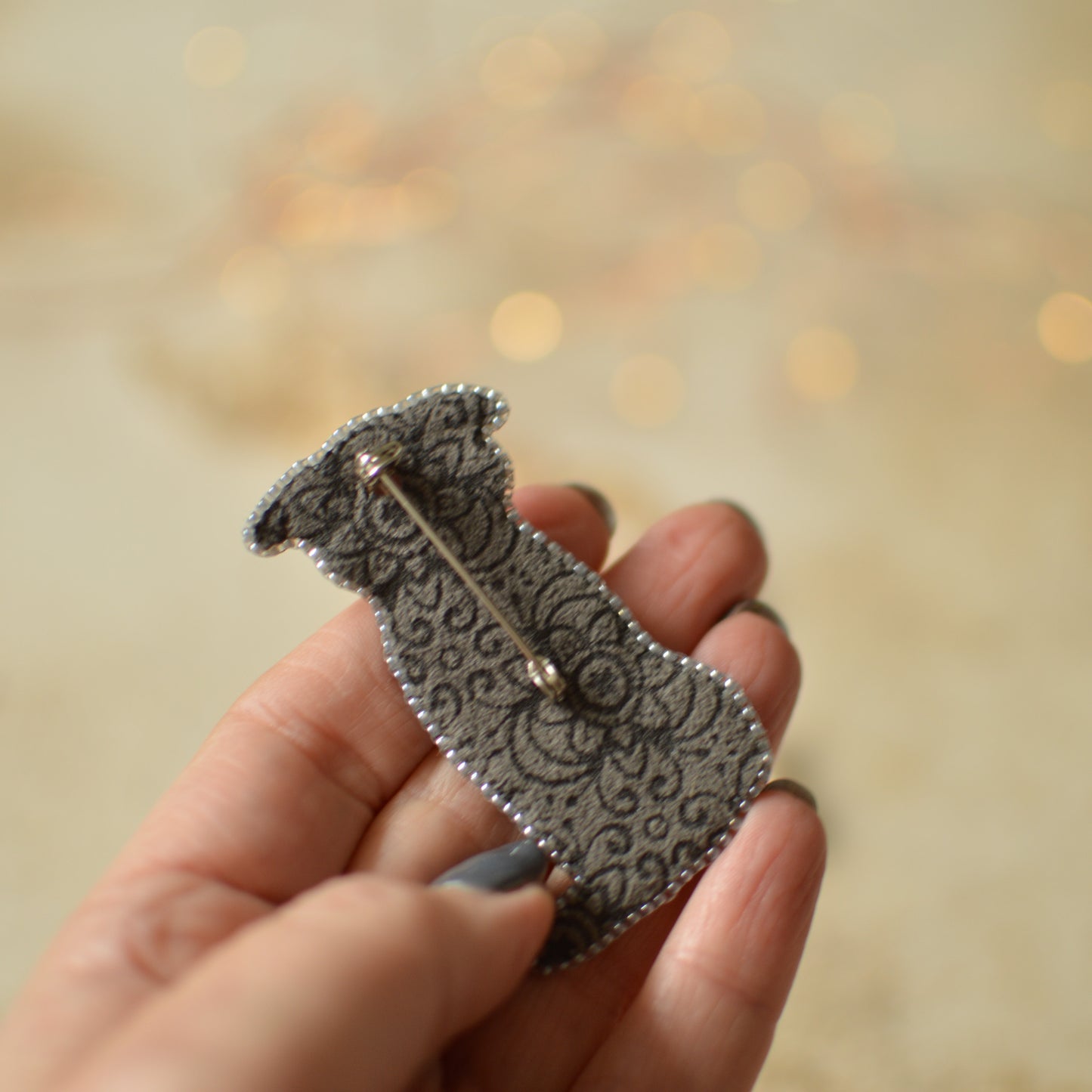 Border Collie Bead Embroidery Brooch - back