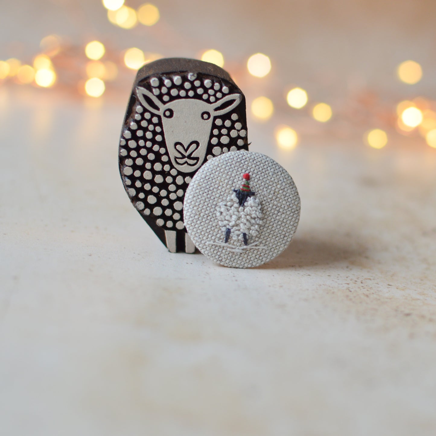 Sheep in Winter Hat Embroidered Badge – 3 cm