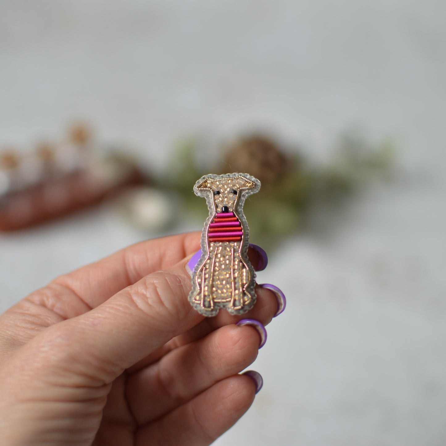 Whippet in Pink Jumper Brooch
