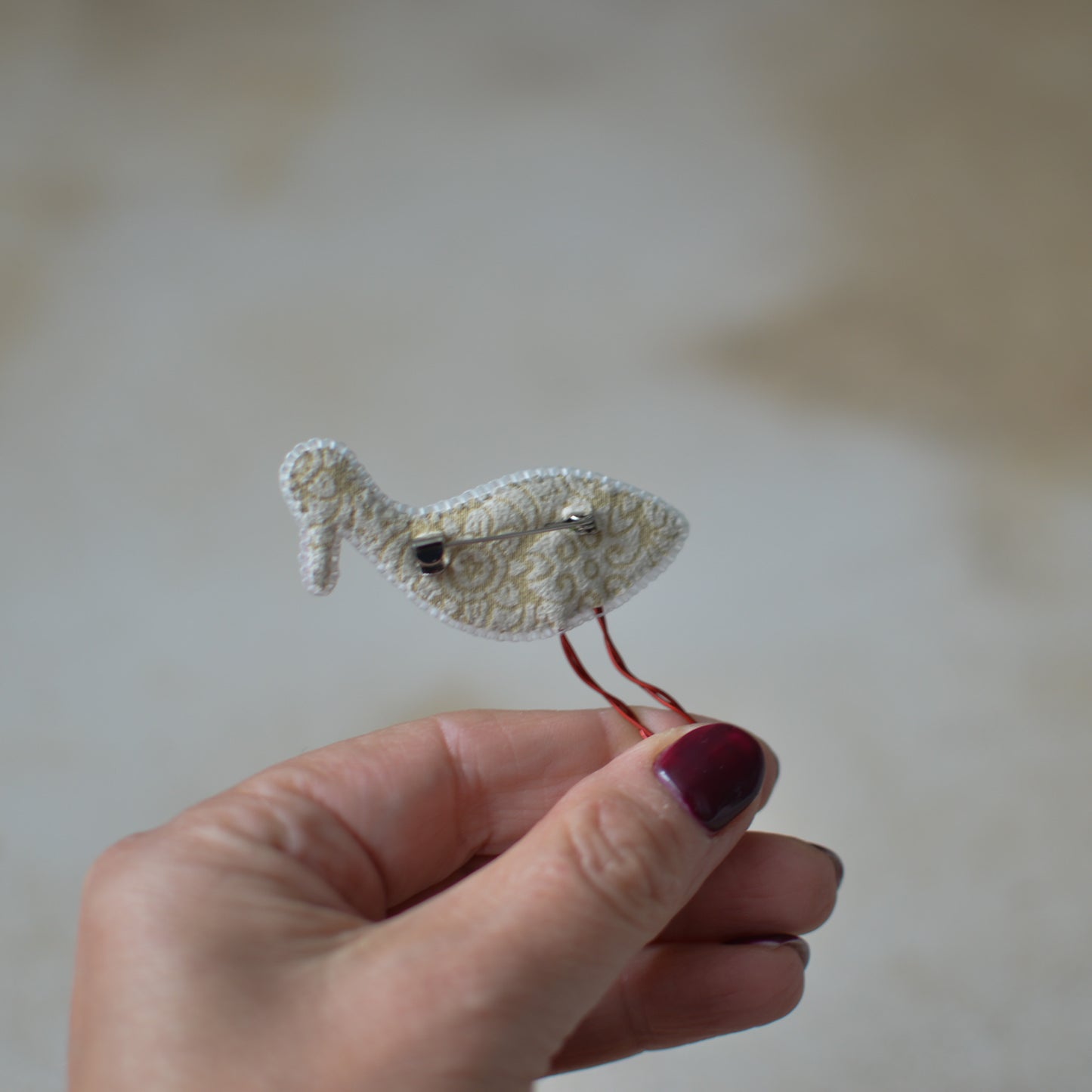 White Stork Embroidered Brooch