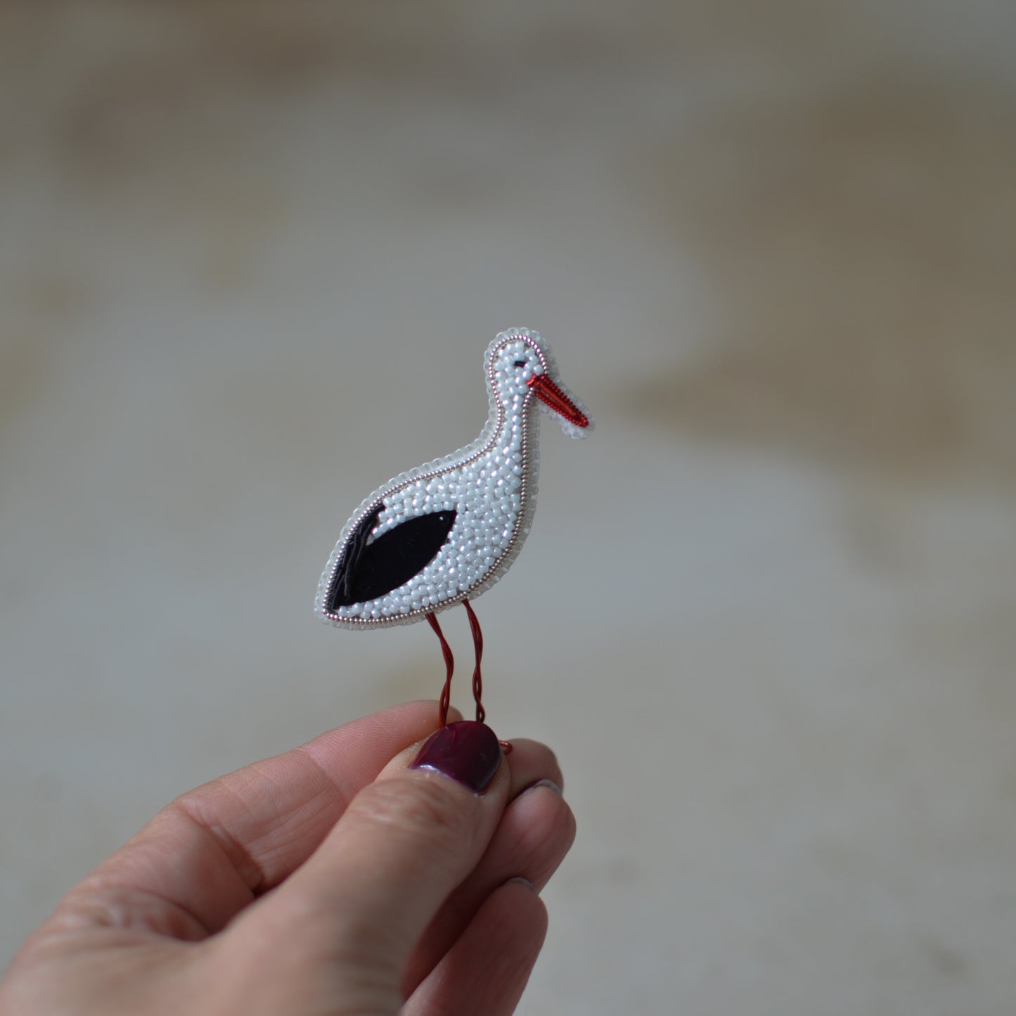 White Stork Embroidered Brooch