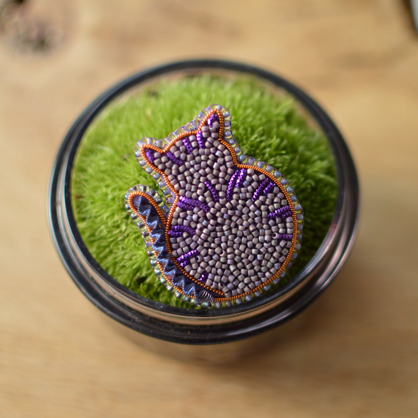 embroidered cat brooch