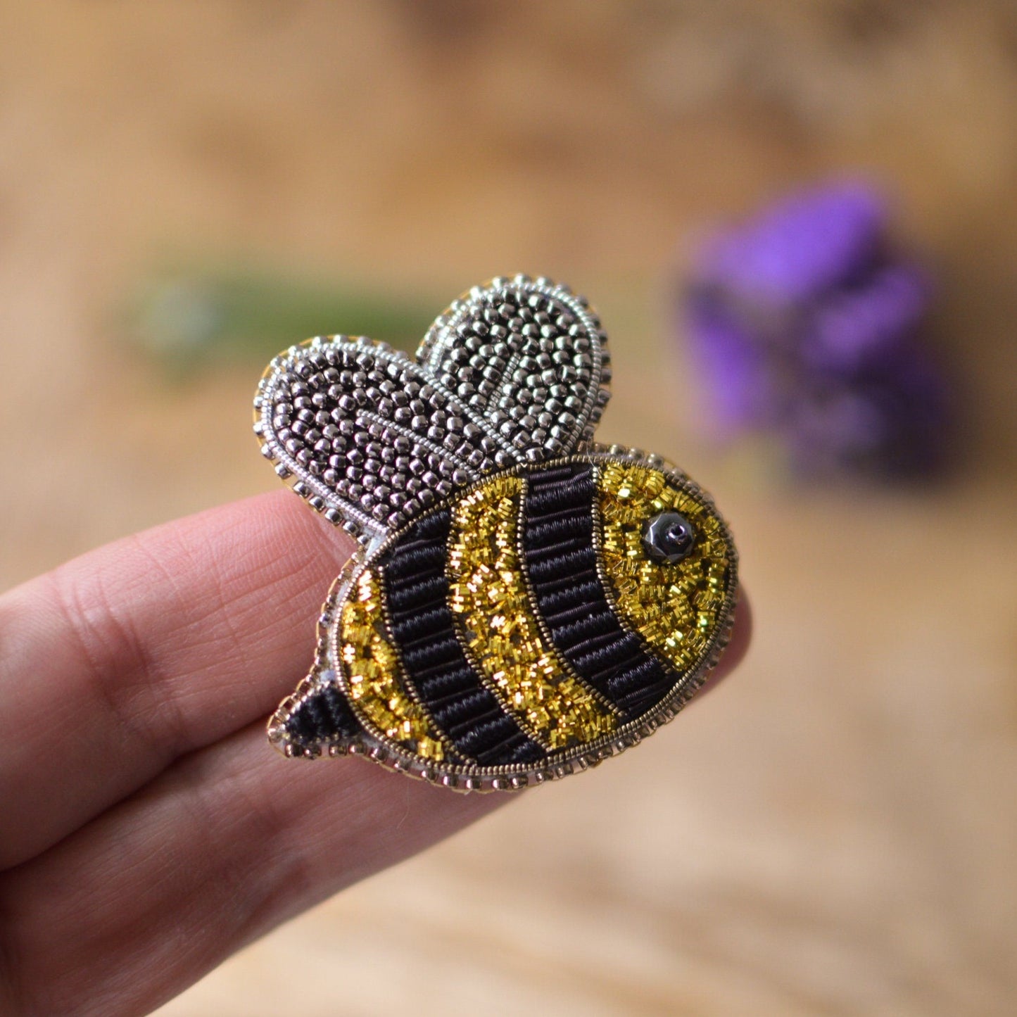 Goldwork bee brooch