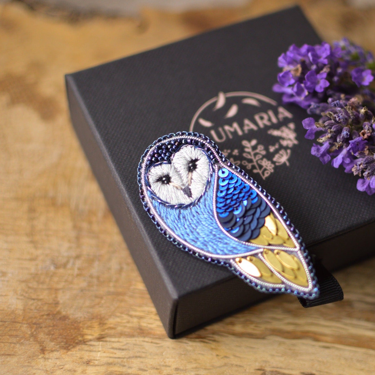 Midnight Blue Embroidered Barn Owl