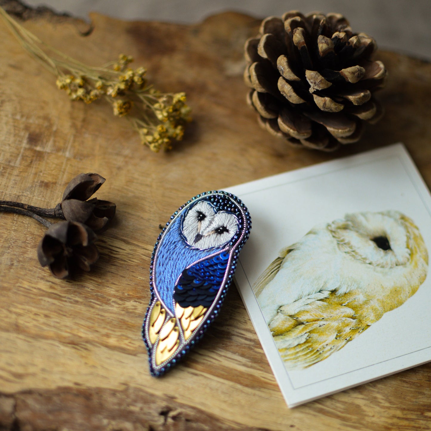 Barn Owl Embroidered Brooch