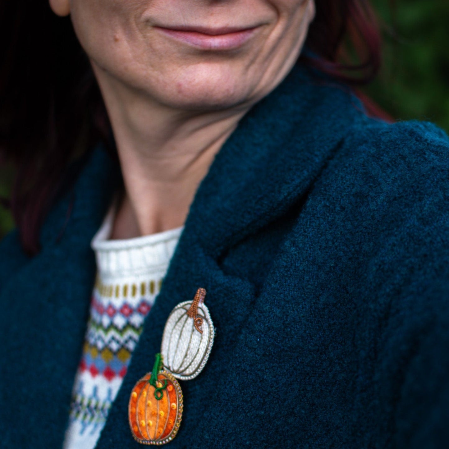 Embroidered Pumpkin Brooch - White