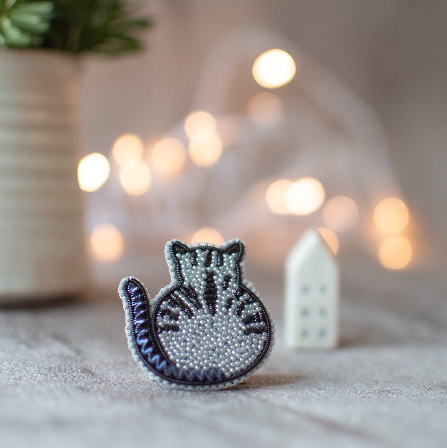 Grey Cat Silhouette Brooch