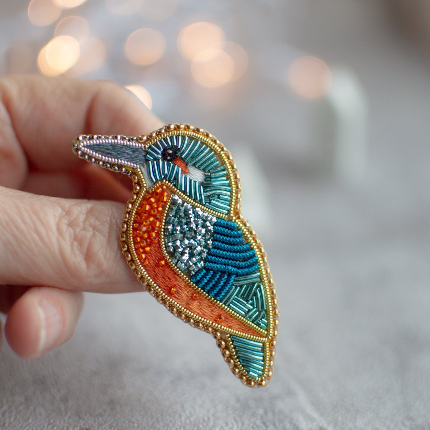 Kingfisher Embroidery Brooch