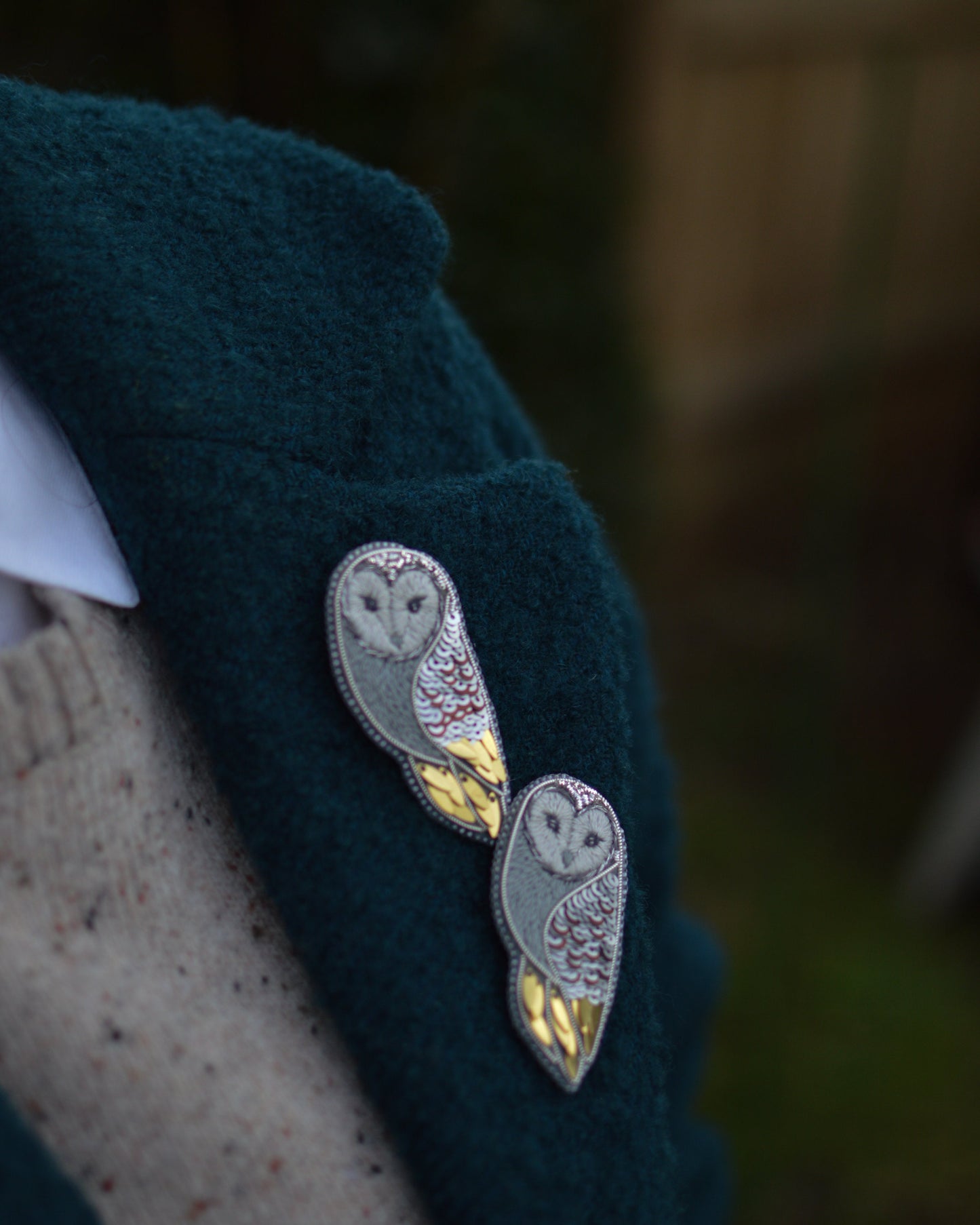 Silver barn owl brooch