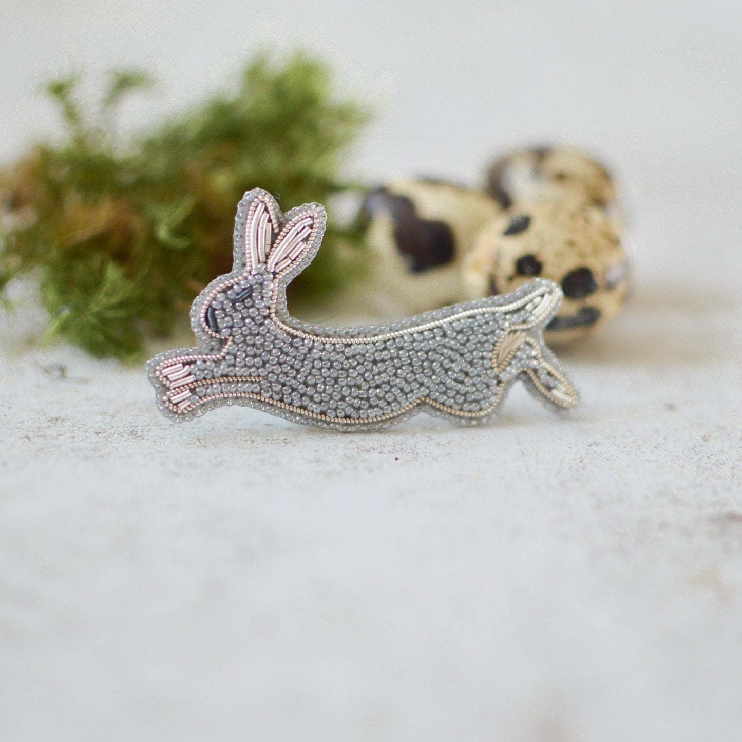 Leaping Hare Bead Embroidery Brooch