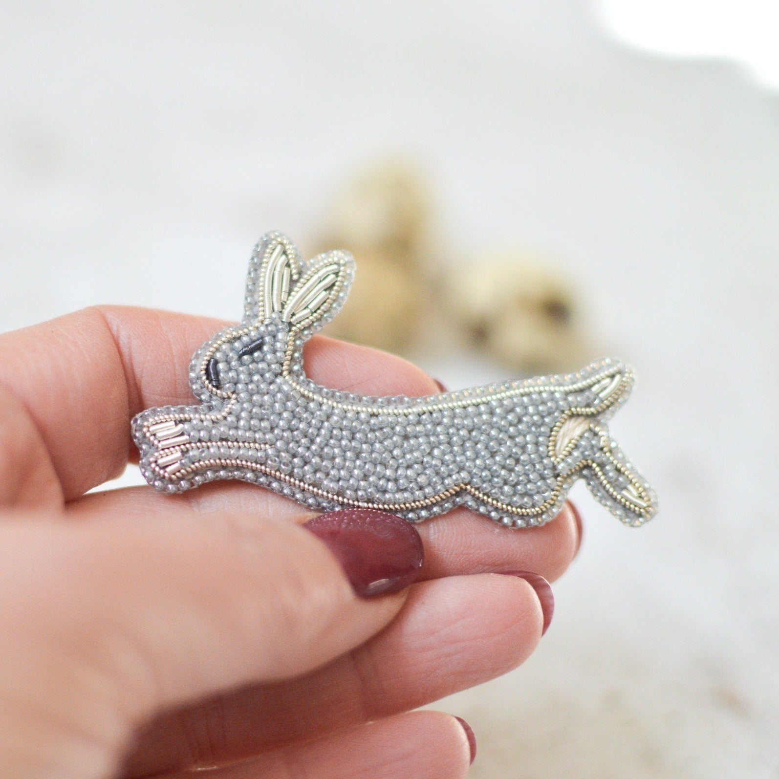 Leaping Hare Bead Embroidery Brooch