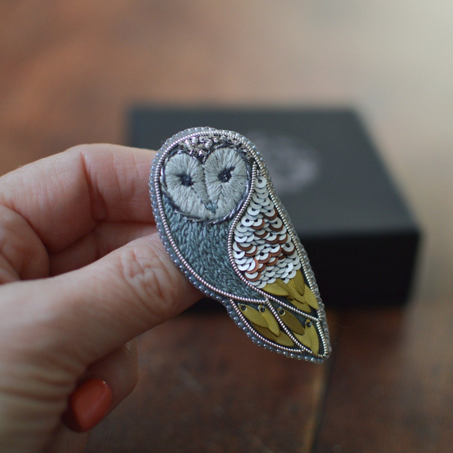 Silver barn owl brooch