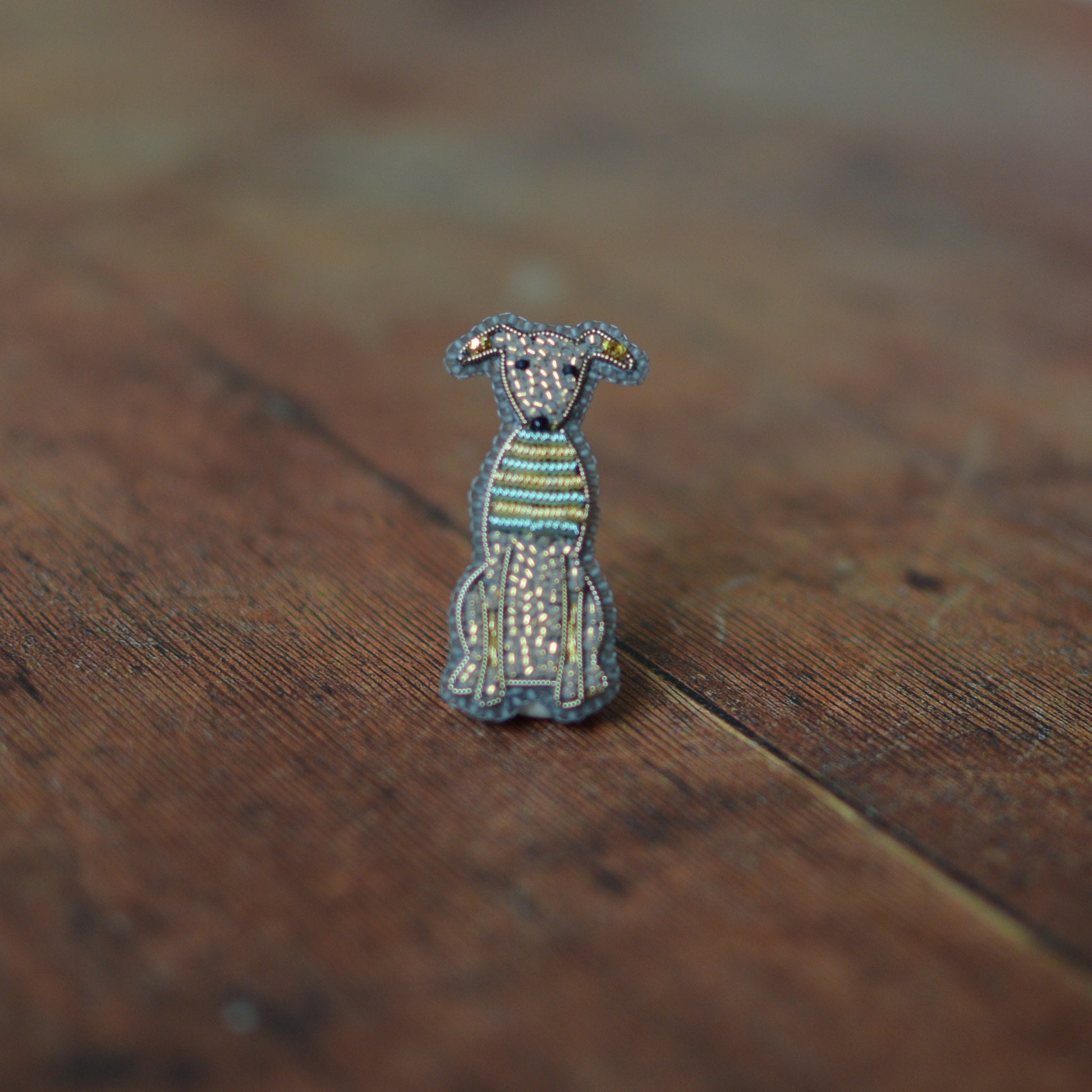 Whippet in a Jumper Embroidered Brooch,
