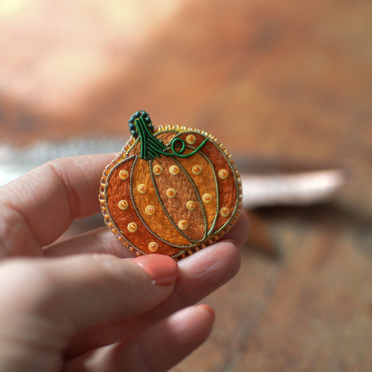 Embroidered Orange Pumpkin Brooch