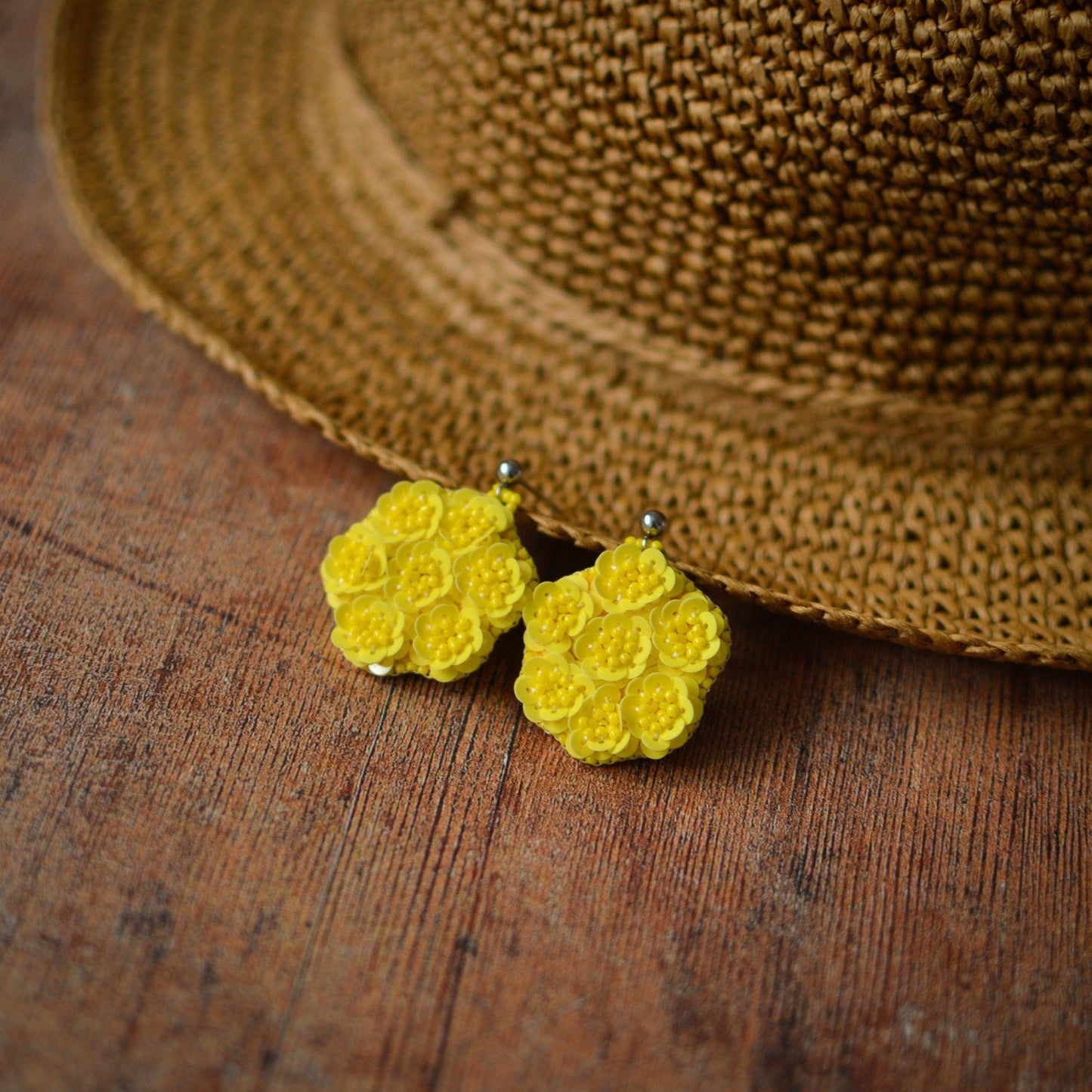 Floral Sequin Earrings - Yellow